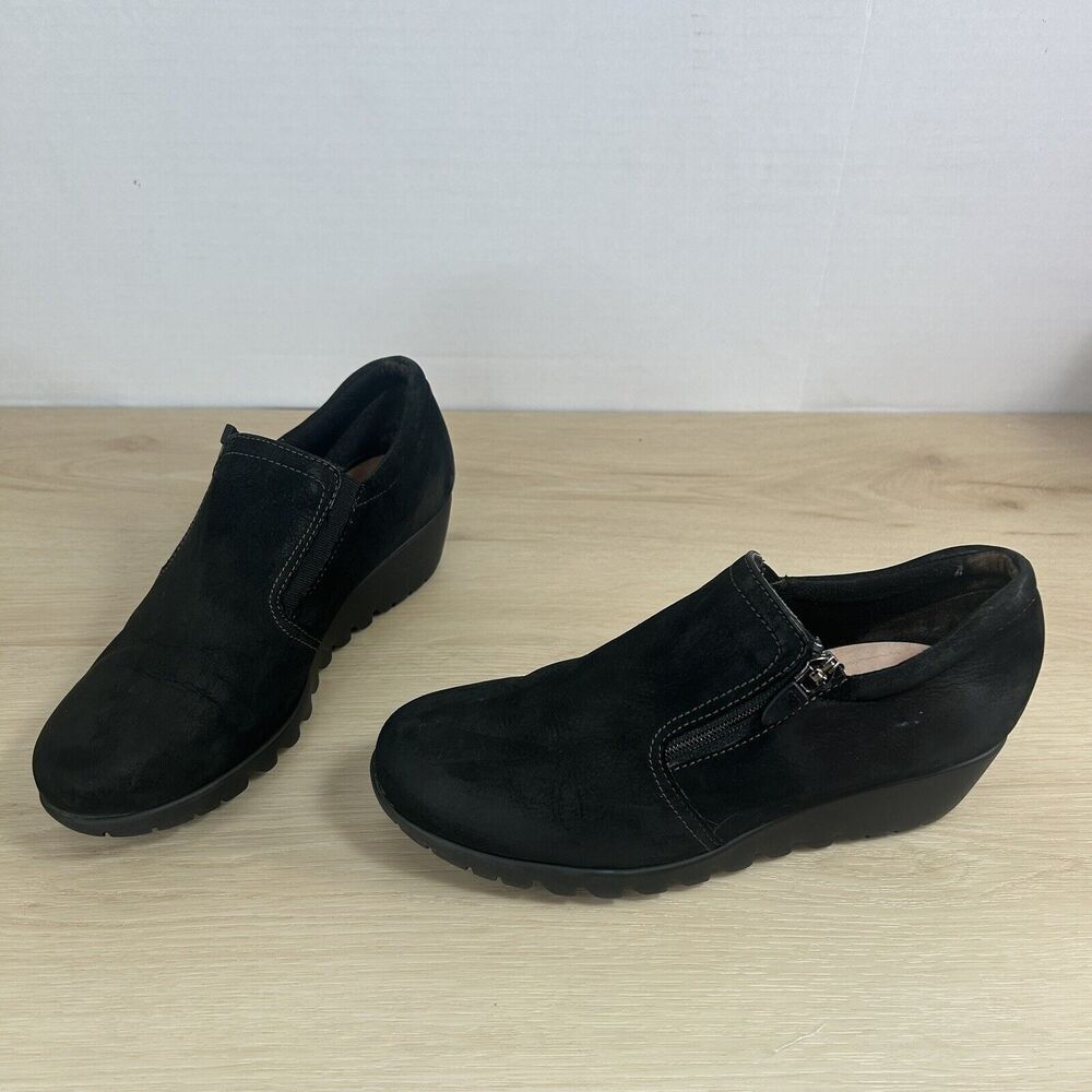 Munro Napoli Zip Bootie Loafer Shoe Comfort Black Suede Leather US 6.5 NO INSOLE